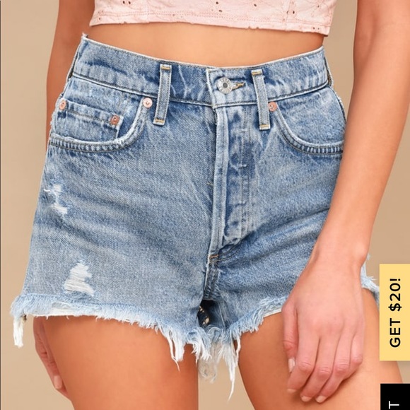 Agolde Pants - Agolde Parker Light Wash Distressed Denim Shorts